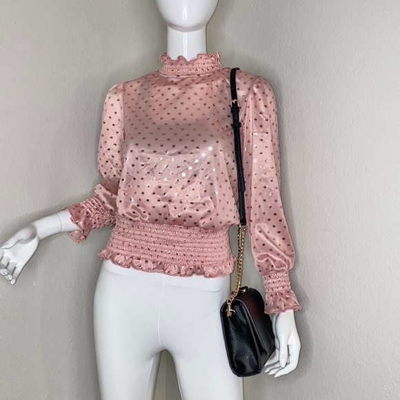 NEW PINK METALLIC POLKA DOT L/S TURTLENECK TOP! - Picture 3 of 8